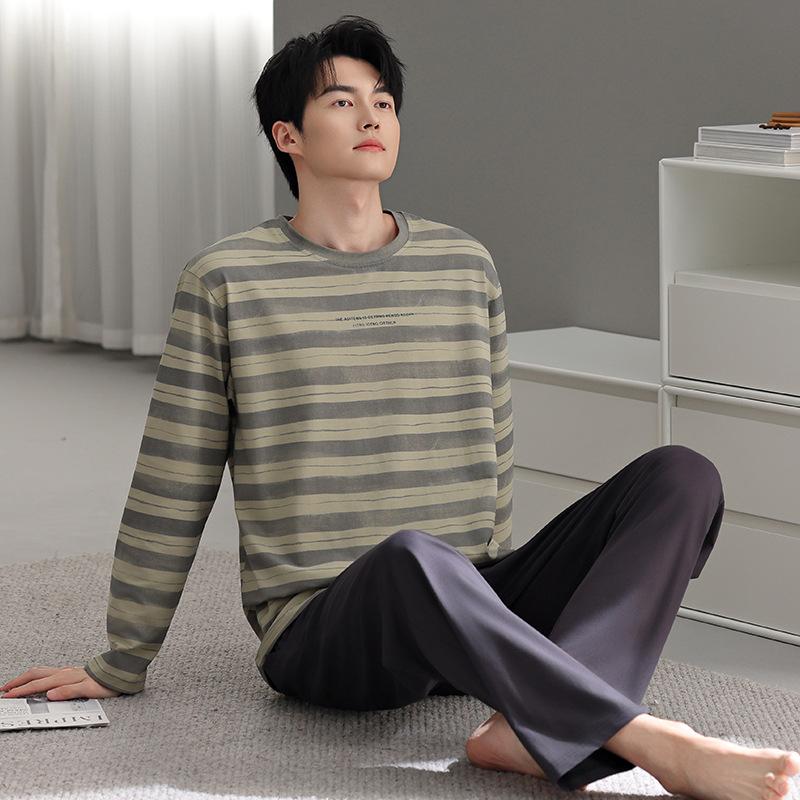 Pajamas Men's Spring and Autumn Cotton Long Sleeve Teen Men's Autumn Thin Casual Can Wear Autumn and Winter Loungewear