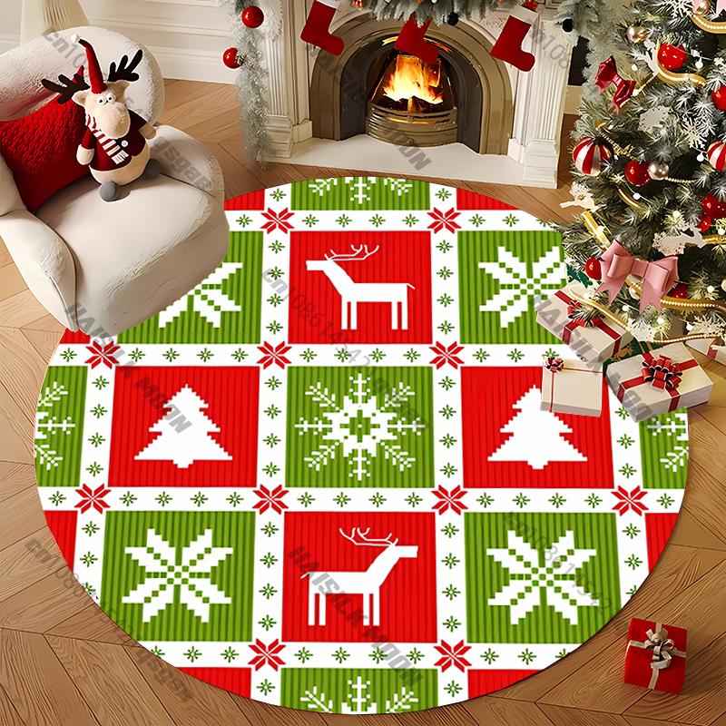 1PC New Christmas Round Non-Slip Carpet Kid's Play Mat Bedroom Living Room Sofa Christmas Decor Rug Warm Gift for Kids & Friends