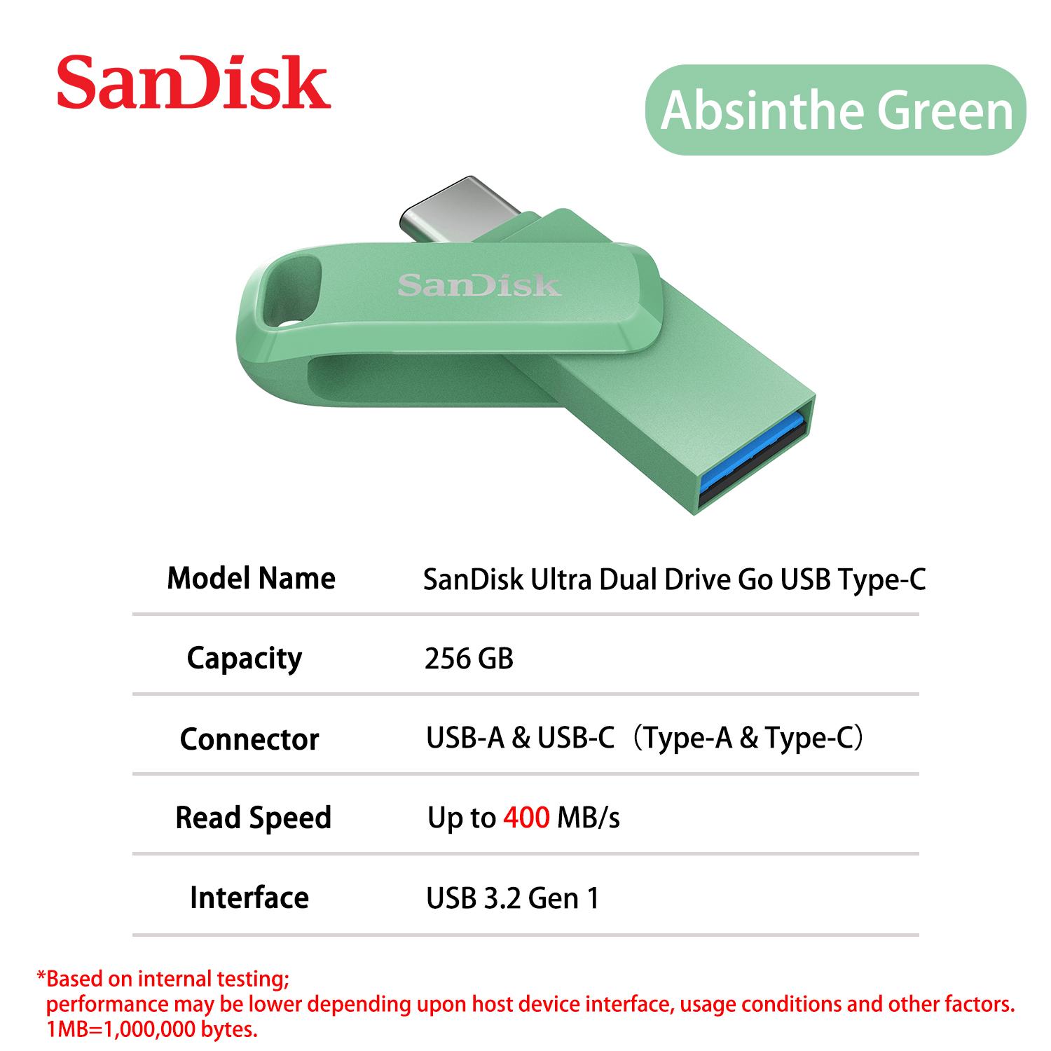 

SanDisk 128GB OTG Ultra Dual Drive Go Накопичувач USB 3.2 Type-C Флеш 2-в-1 флеш-накопичувач USB-A/USB-C 64GB 256GB 512GB 1TB до 400 МБ/с для Телефону ПК 【256GB】 зелений
