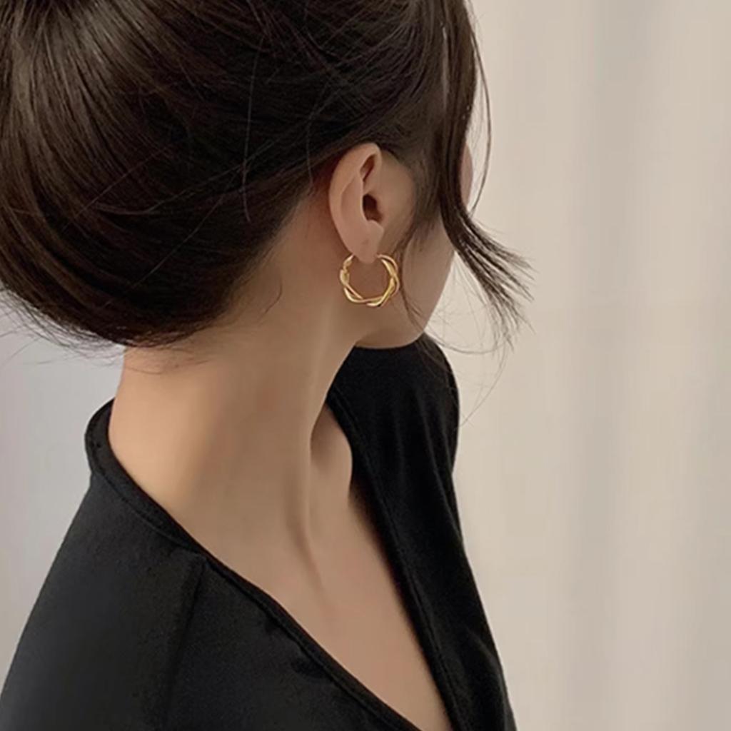 2PC Women's Fashion Geometric Winding Fried Dough Twists Earrings Zircon Accessories Suitable for Date Party Holiday Gift-4344