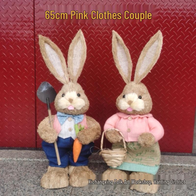 Pastoral Large Peter Rabbit Straw Woven Craft Ornament - Cute Christmas & Halloween Gift