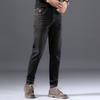 Spring and Autumn New Jeans for Men's Korean Version Trend Black Grey High End Slim Fit Small Feet Elastic Versatile Casual Long Pants for Men