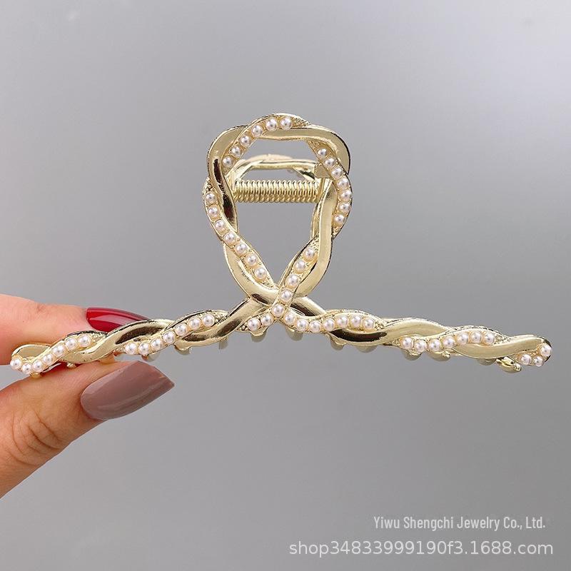 

Высококачественная очень большая заколка для волос в виде акулы с жемчугом и стразами для женщин - Идеальное летнее украшение для головы