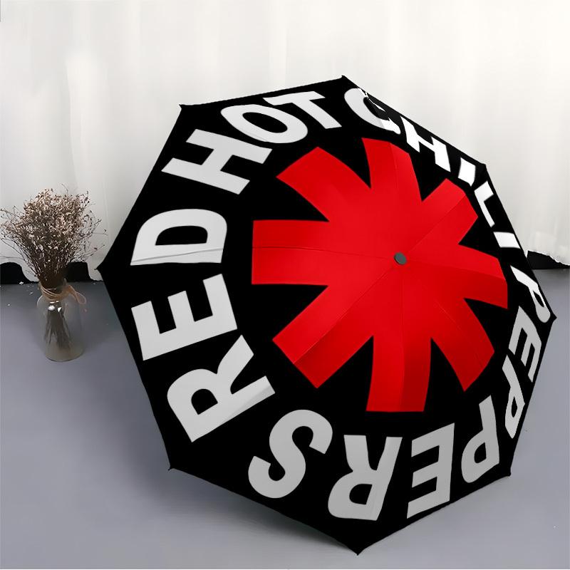 1pc Red Hot Chili Peppers Automatic Open/Close Umbrella - Compact Travel Umbrella with 8-Rib Durable Frame, Lightweight & Portable for Commuting, Fash