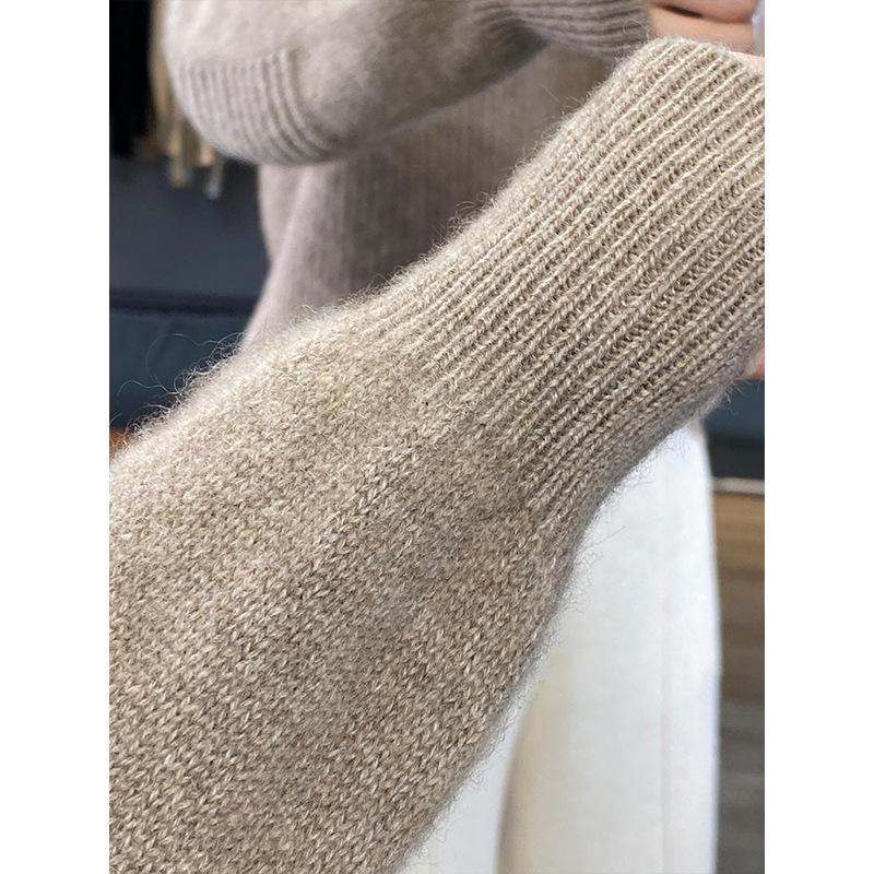 Women's High Neck Loose Pure Wool Sweater - Warm, Thickened Knit Pullover