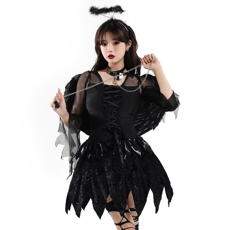 Female Halloween Dark Angel Costume Suit Masquerade Cosplay Black Dress