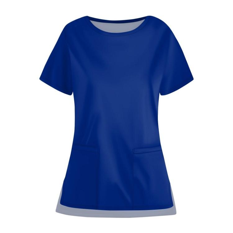 Damska codzienna gładka bluzka robocza z kieszeniami, z okrągłym dekoltem i otwartym dołem, ochronna