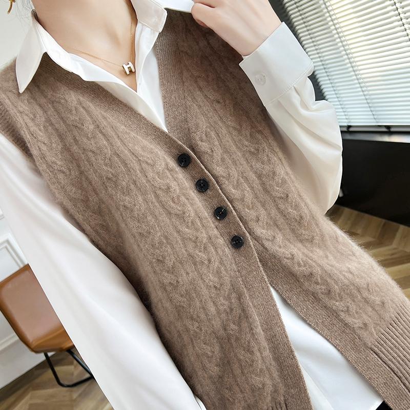 Women's cashmere vest Qinghe cashmere 30% cashmere 70% wool autumn and winter cashmere vest soft and warm