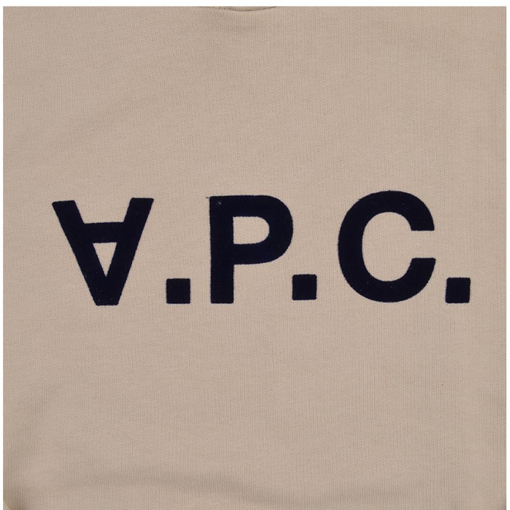 Apc Velvet Logo Standard Grand Unisex Hoodie M27908 Tbi Beige Dark Navy