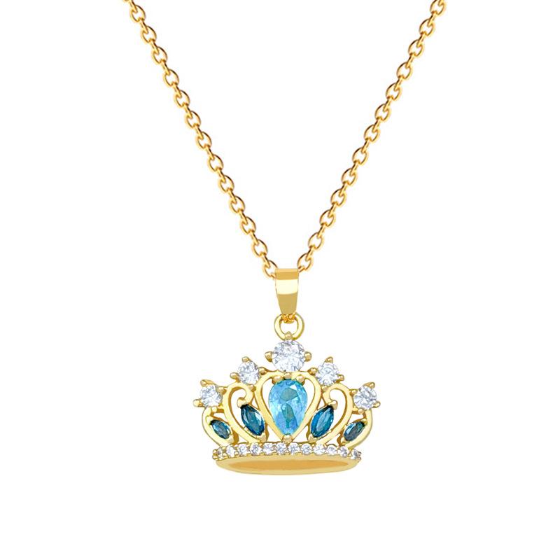 Empty Three-Dimensional Crown Light Luxury Temperament Gorgeous Full Diamond Necklace Female Versatile Collarbone Chain Titanium Steel Chain