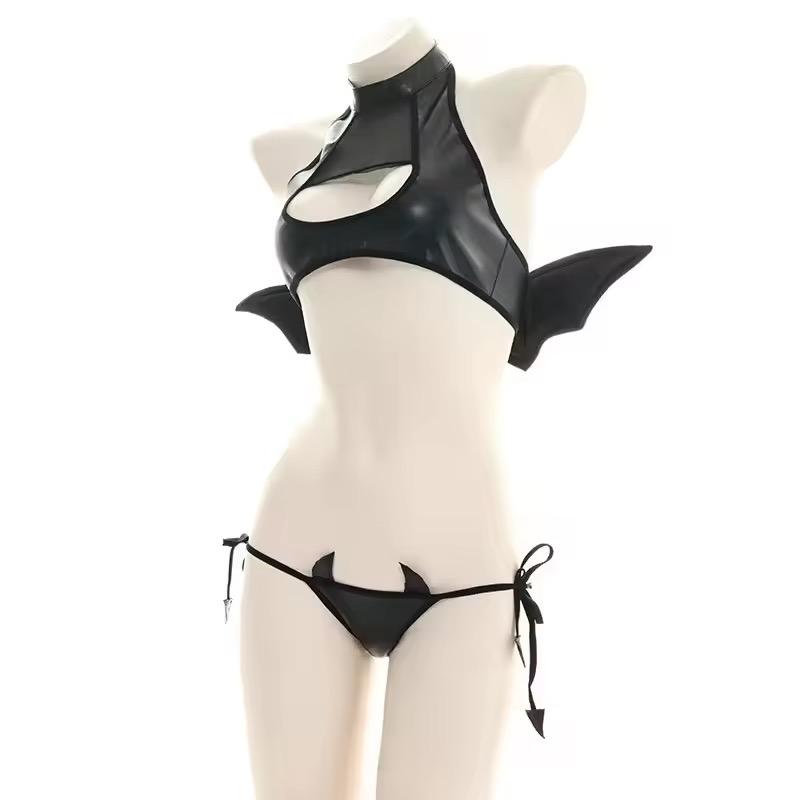 Women's Sexy Amine Cosplay Costume Set Hollow Underwear Lingerie Faux Leather Role Play Outfits for Halloween Plus Size