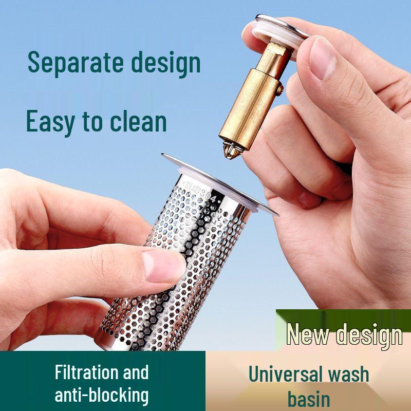 Universal Anti-Clog Push-Type Wash Basin Drain Filter and Deodorizing Stopper