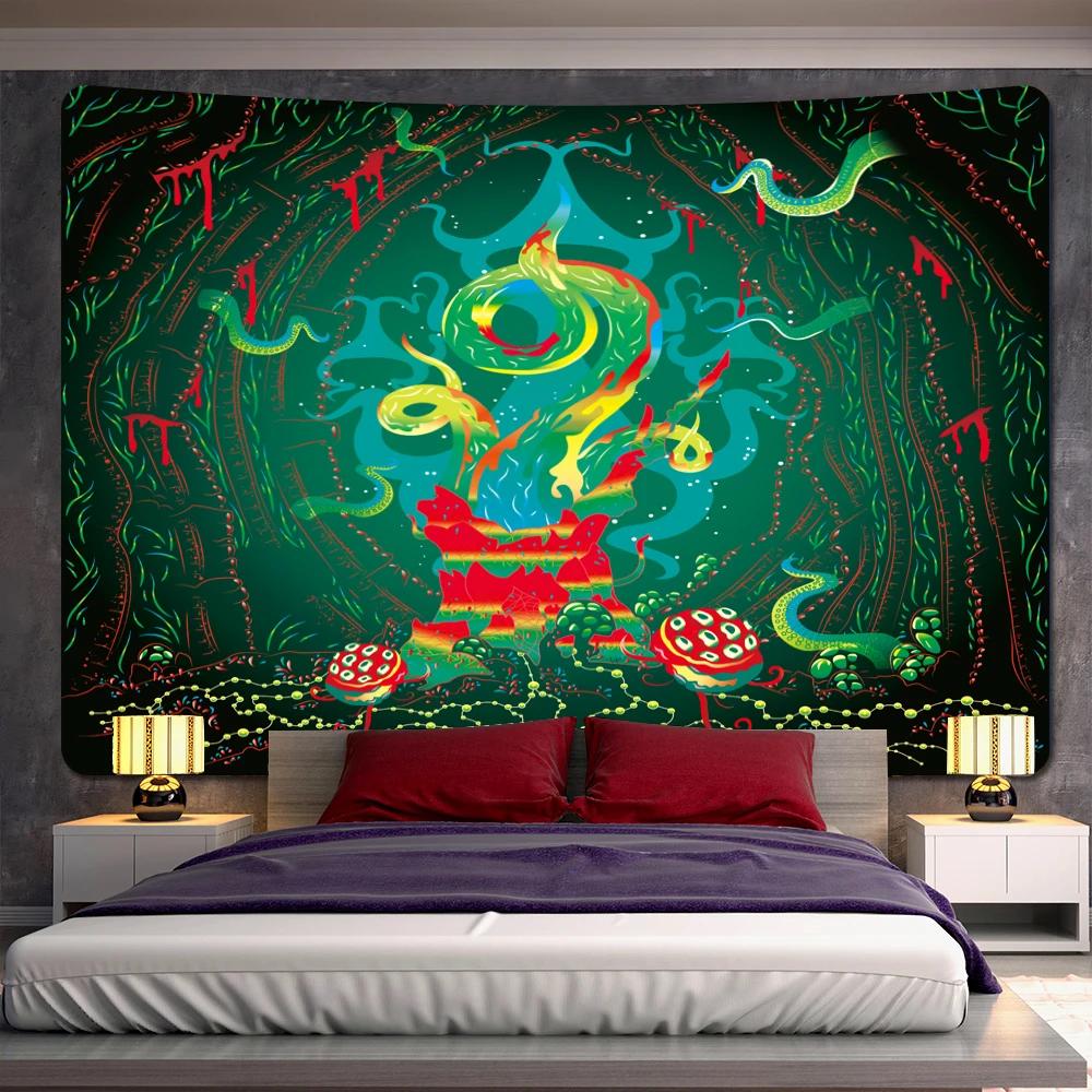 Mushroom Psychedelic Scene Home Decoration Art Tapestry Bohemia Room Yoga Mat Background Cloth