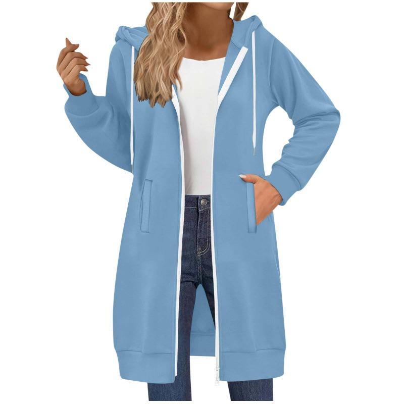 Women's Long Sweatshirt Casual Versatile Drawstring Long Sleeve Hooded Jacket Pockets