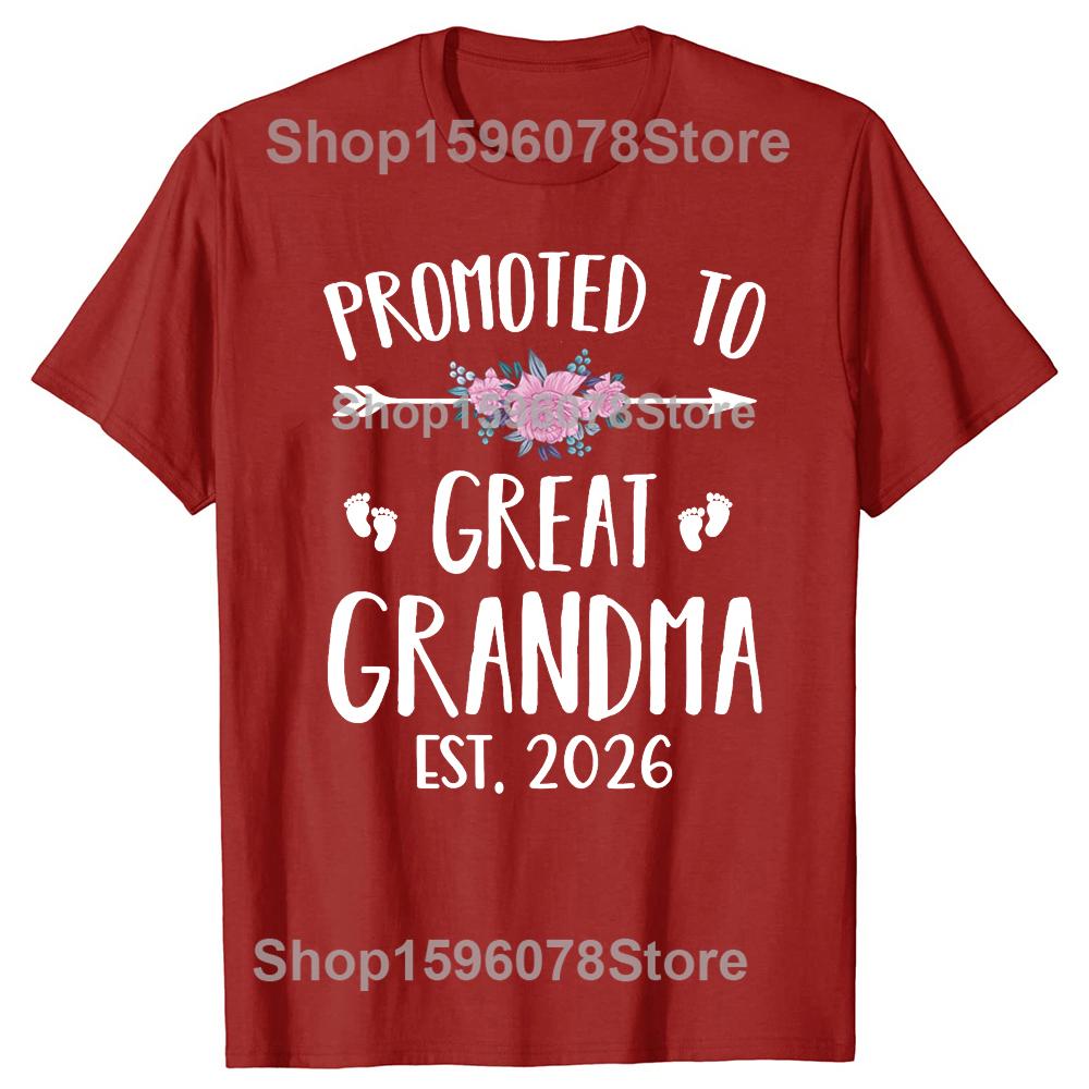 Funny Promoted To Great Grandma Est 2026 Grandmother 100% Cotton T-shirts Fashion Casual Loose Oversized Streetwear T Shirt