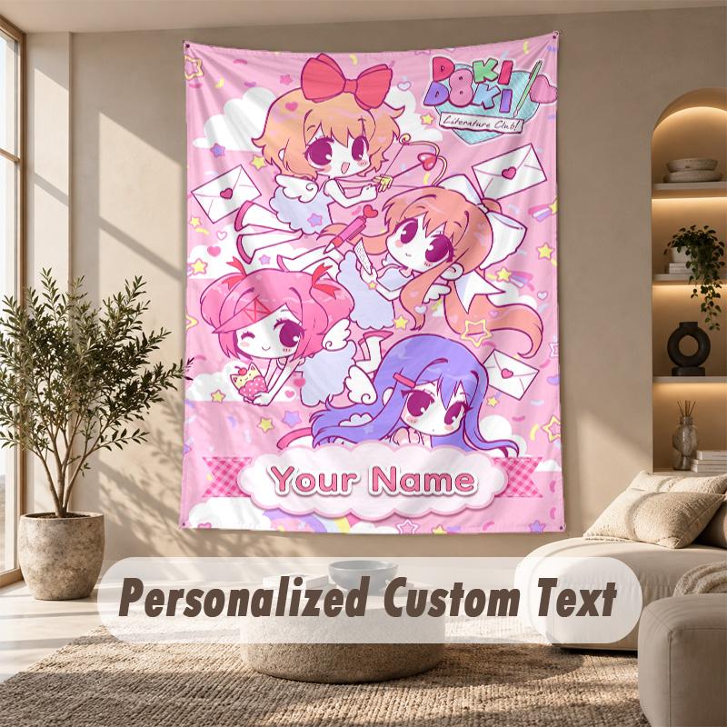 Tapestry Custom Name Text, Wall Hanging Tapestry Home Room DecorDoki Doki Literature Club