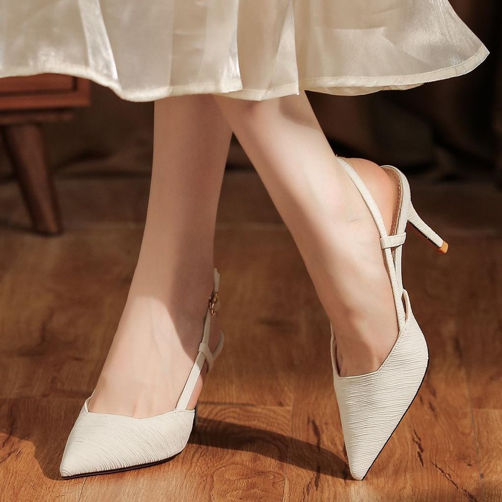 Rooted front bag and empty sandals, two high heels, thin heels, high-end versatile women's shoes
