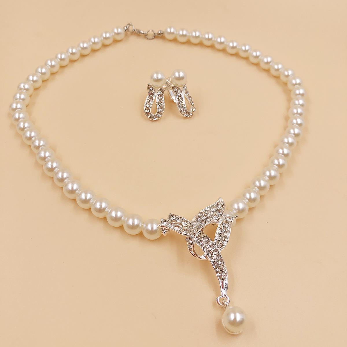 

Versatile Alloy Pearl Bridal Necklace & Earrings Set for Women N6364 серебряный