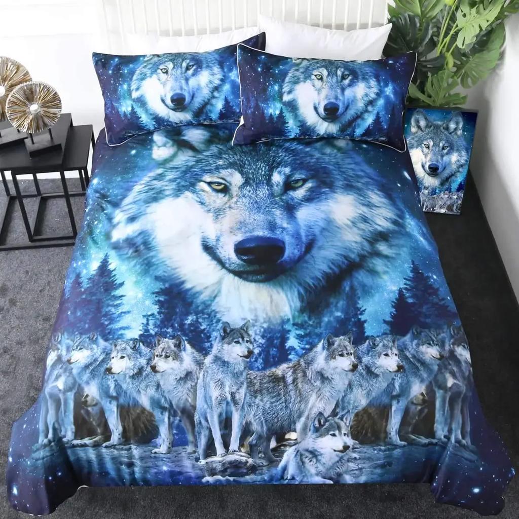 Wild Magical Wolf Bedding Set Wolf Howling 3Pcs Sets For Boys Vintage Oil Paint Wild Animal Single/Twin/Queen/King Size