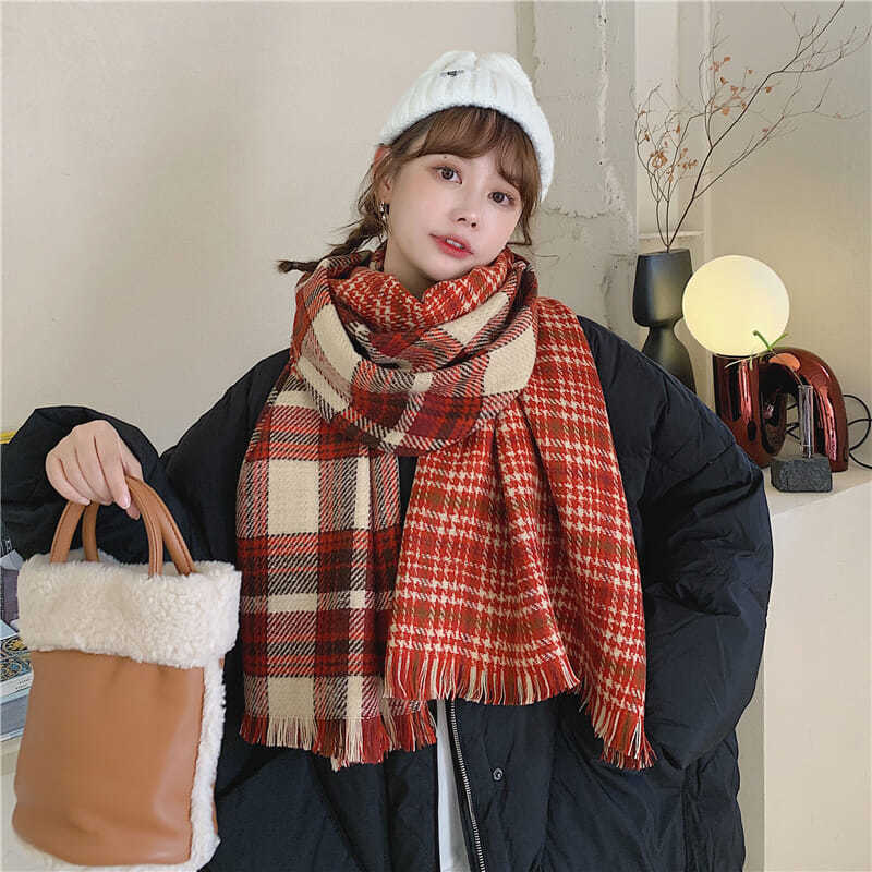 Plaid Double Face Scarf Men's Autumn and Winter Korean Style Gift for Boyfriend Shawl Female Versatile Student Couple Warm Scarf