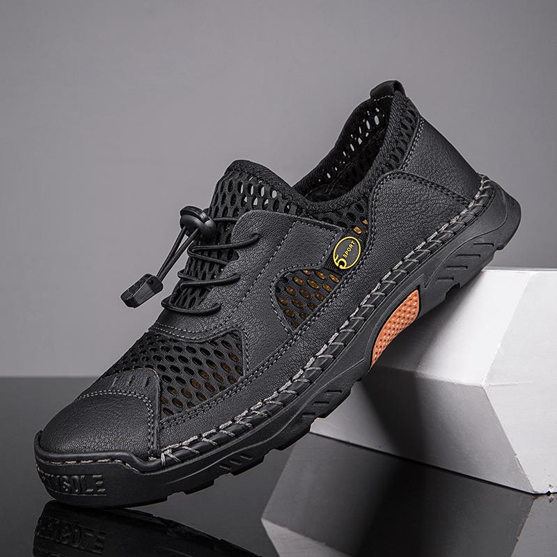 

Fashion 2024 Hollow Out Sneakers Men Casual Shoes Summer Mesh Breathable Soft Soled Comfortable Walking Shoes Round Toe Shoes Male Shoes 46 чорний