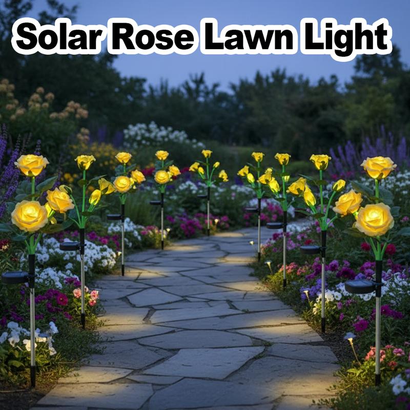 5 Heads Solar Light Yard Lights Outdoor Garden Lighting For Fence White Fence Flowers Roses Flower Lamp Flood Patio Pathway Blue