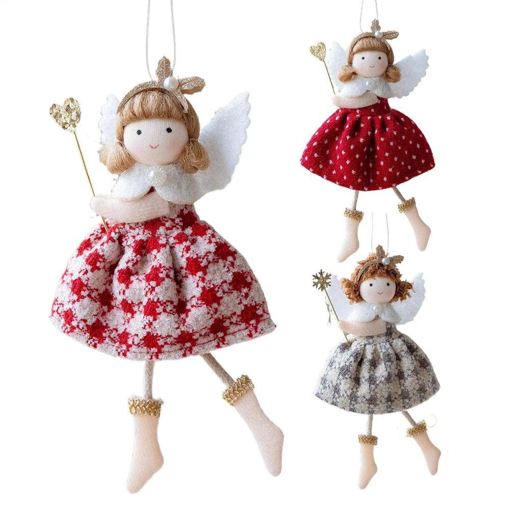 High Quality Cloth Angel Girl Pendant Red White Grey DIY Decor Christmas Doll Pendant Hanging Ornaments New Year Party