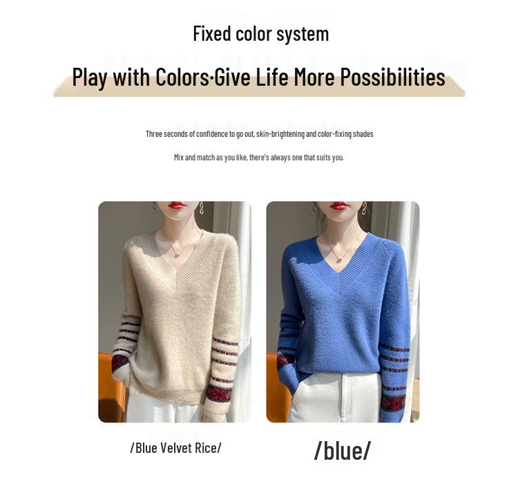 2025 Slimming V-Neck Women's Lazy Style 100% Wool Sweater
