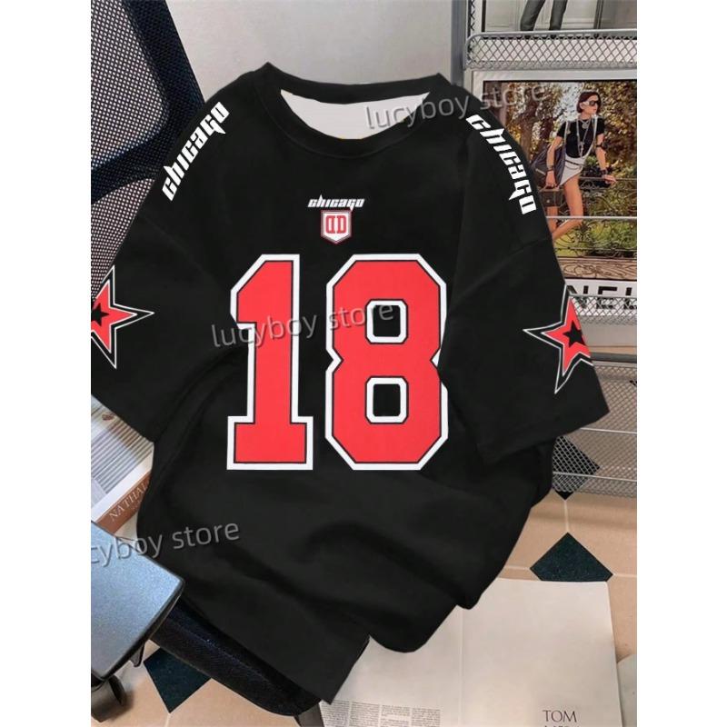 Mens 3D Number 18 Printed Short Sleeve T Shirt Man V Neck Sportwear Brooklyn Racing Football Tee Vintage Casual Tops Men Clothes