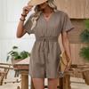 Summer New Style Versatile Casual Style One-piece Short Pants in Solid Color with A Fitted Waist and V-neck One-piece Pants