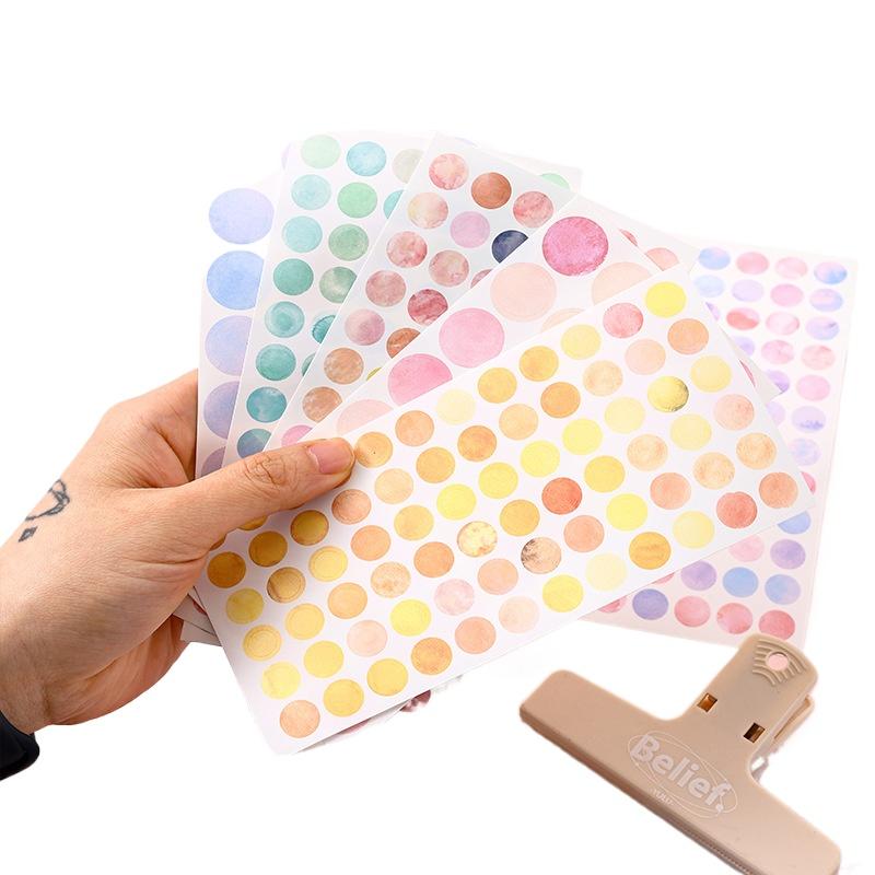 Kawai Stationery Morandi Watercolor Dot Sticker Round Simple Basic Label Hand Account Color Seal Wholesale 6 Pack Lovely Gift