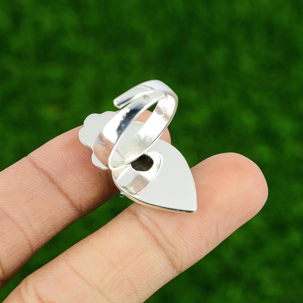 Gift For Her 925 Silver Natural Labradorite Promise Flower Adjustable Ring
