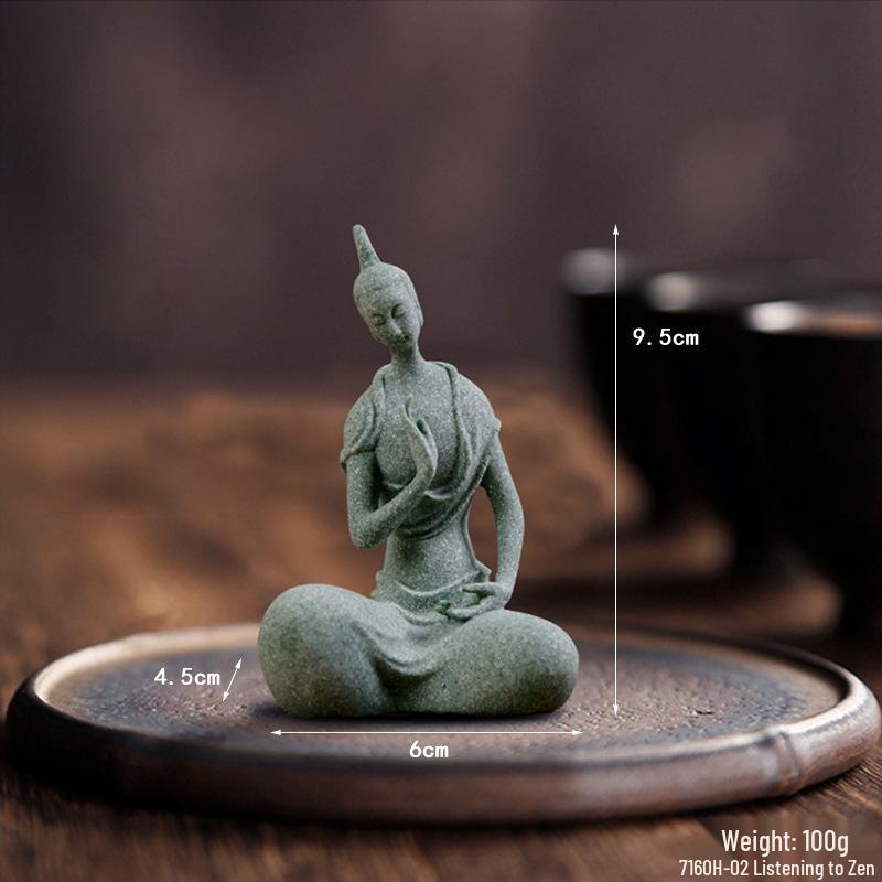 Porcelain Green Sandstone Buddha Ornament for Zen Fish Tank or Bonsai Display