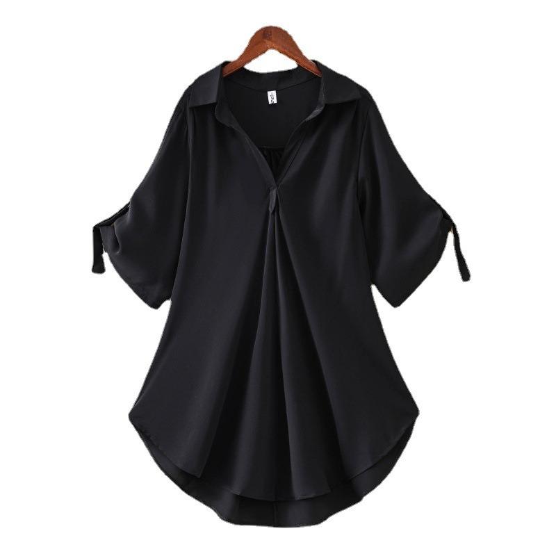 Medium and Long Short-sleeved Chiffon Shirt for Women's Summer New Large Size Loose Waist and Thin Chiffon Top for Women