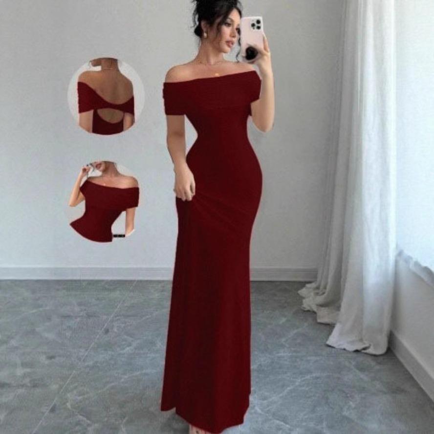YYFS Women's Fashion Summer Spring Solid Color Print Short Sleeve One Shoulder High Waist Casual Dresses