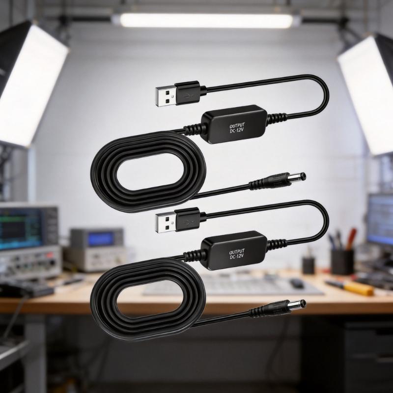 USB 5V to 12V DC5.5mm Connector Cable with Integrated Conversion Module for Compatible Low-Power Equipment and Backup Setups