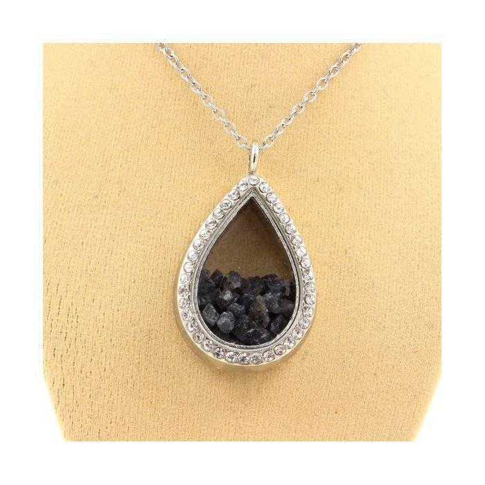 Collier - Pierres et Minéraux - Saphir brut - Acier inoxydable - Modèle goutte - Mixte