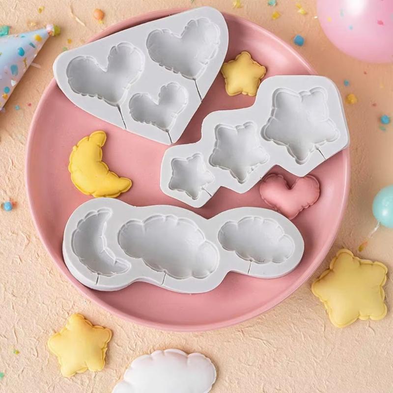 3 Set Balloon Shape Cloud, Heart, Star Silicone Mold, a Birthday Atmosphere Shape Creation Mold