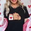 Love Heart Capybara Female Clothing Casual Tshirt Women Summer Harajuku Shirts Cute Graphic Tops Fashion Valentines Day Tees