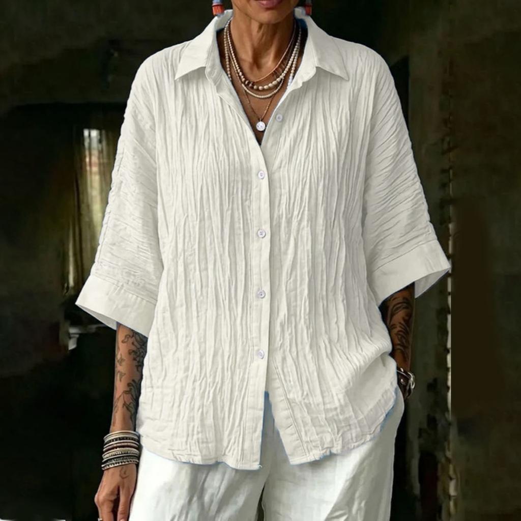 Women's Cotton Linen Loose Fit Color Single Breasted Casual Button Down Shirt for Commute