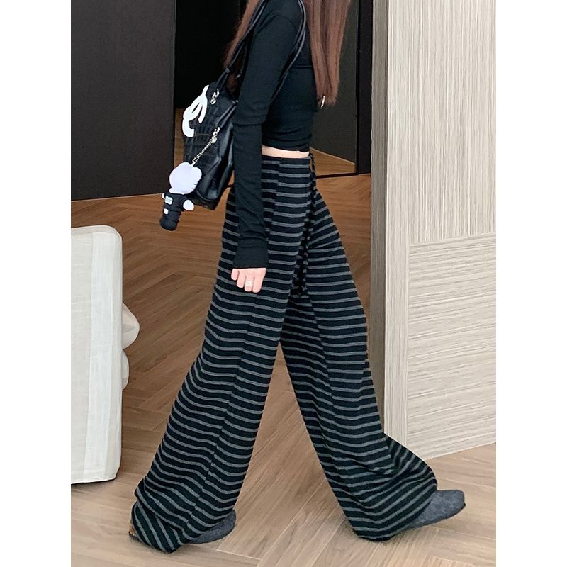 Kumikumi Idle Style Vintage Stripe Draped Casual Pants Female Autumn Loose Slimming and All-Matching Loose Pants Pants