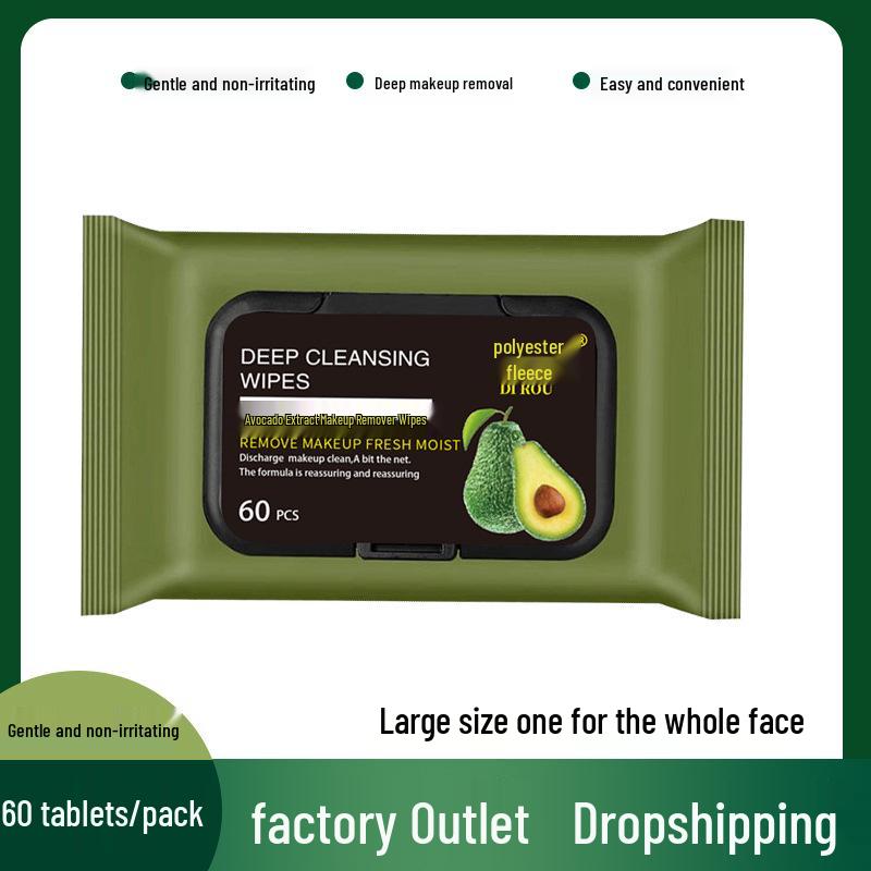 Avocado 3-in-1 Makeup Remover Wipes - 60 Pieces for Eye, Lip, and Face Cleansing