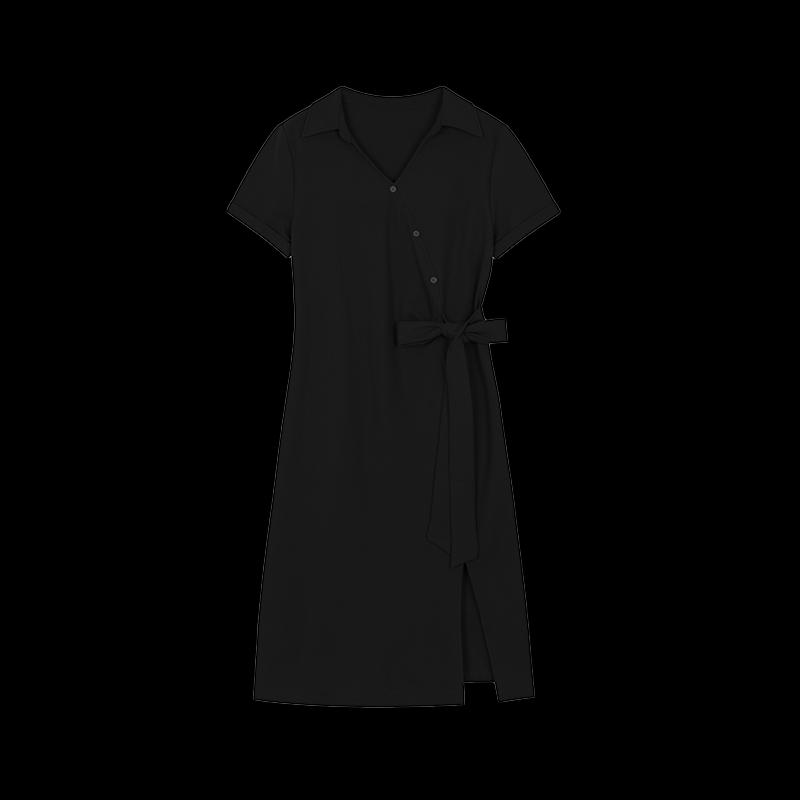 Women's Casual V-Neck Button-Up Belted Midi Dress
