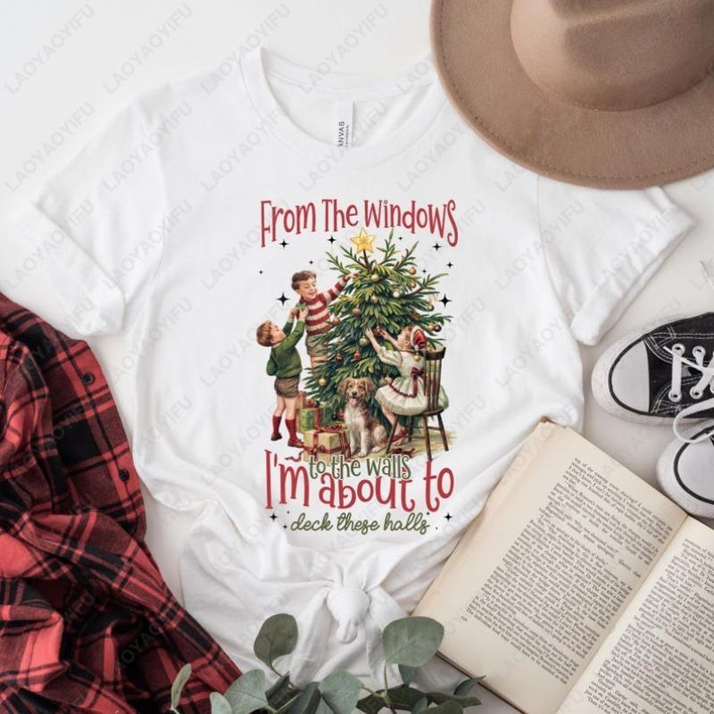 

From The Windows To The Walls Im about To Deck These Halls Tshirt Funny Retro Christmas Shirt Womens Xmas Holiday Party Tees 4XL