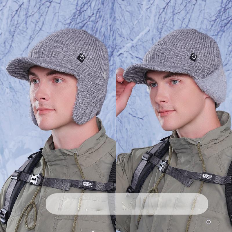 Winter Ohrenschutzkappe Herren Kältefest Warm Gestrickte Baseballkappe Outdoor Reiten Fleece Mütze