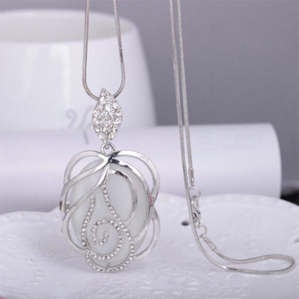 

Элегантное длинное ожерелье-свитер в корейском стиле с подвеской в виде розы и платиновым покрытием