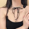 Vintage Bowknot Necklace Elegant Pearl Beaded Double Layer Choker Y2K Aesthetic Clavicle Chain Fashion Summer Neck Chain