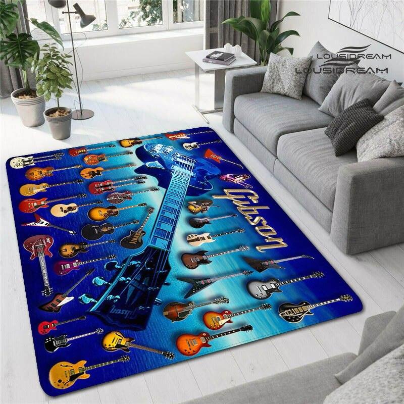 Tappetini stampati in 3D con chitarra colorata per soggiorno, tappeti antiscivolo, camera da letto, comodino, decorazione moderna per la casa, tappetini lavabili
