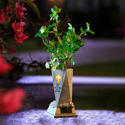 Ornement de Vase de Cimetière Support Floral avec Lumière Solaire Décoration de Tombe Mémorial pour