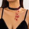 Punk Black Beads Chian with Blood-red Crystal Tassels Necklace for Women Trendy Choker Collar On Neck 2026 Fashion Jewelry Gifts